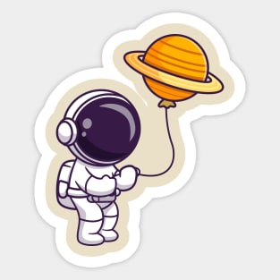 Cute Astronaut Holding Planet Balloon Cartoon Sticker